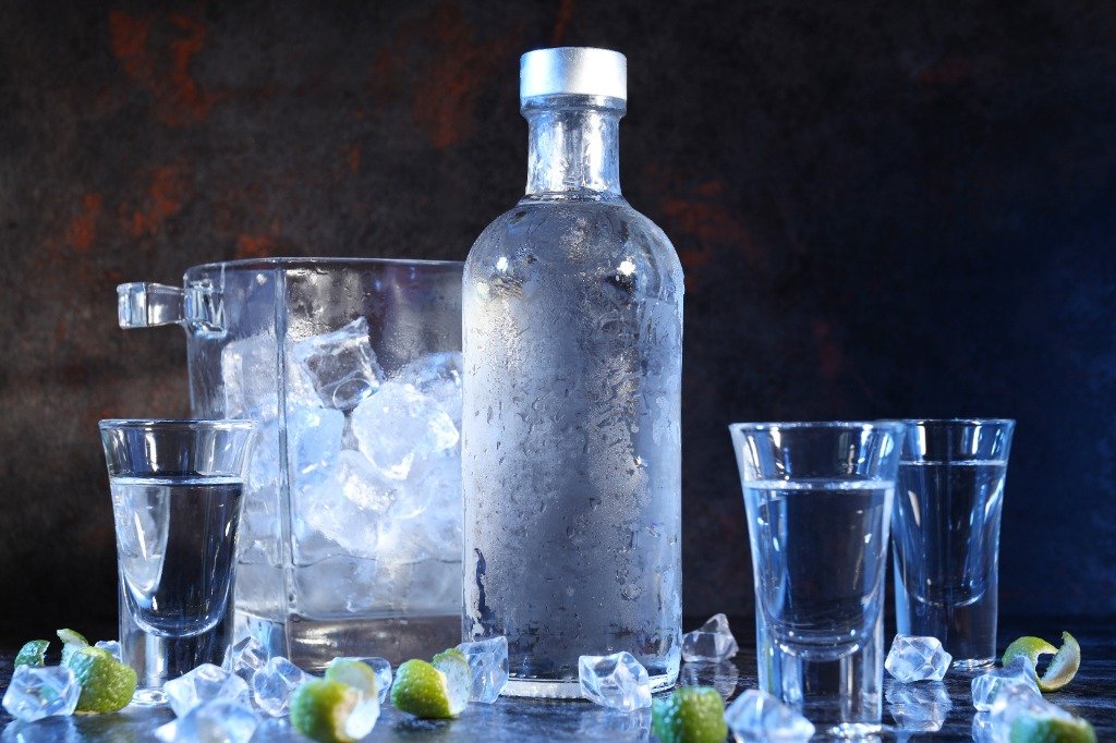 Chilled Vodka Tequila Bottle with Ice
